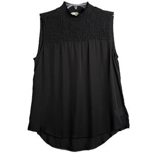 Go by GoSilk Smocked Sleeveless Top Womens Medium Black High Neck Sheer Elegant